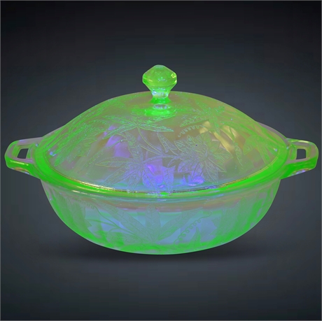 1930's Jeanette Uranium Glass Covered Casserole