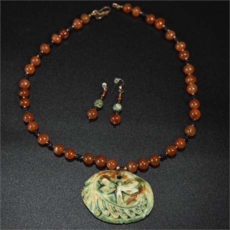 Aventurine Dragonfly Necklace and Earring Set