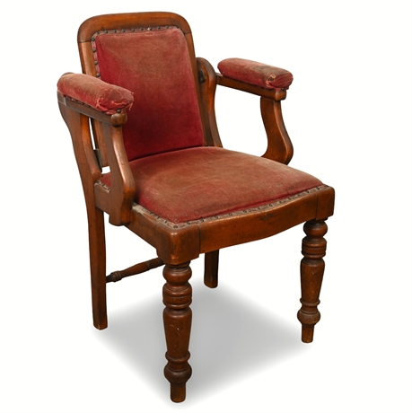Antique Claughtons Barber Chair — Edwardian Recliner, Velvet & Iron, ca. 1914