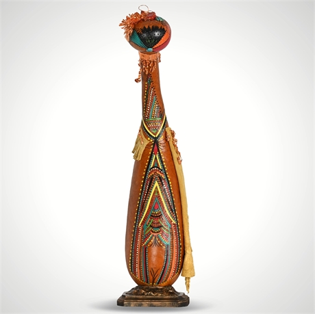 Hand-Painted & Embellished Gourd Sculpture by SB