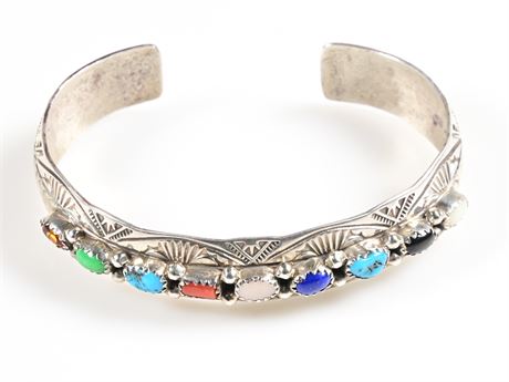 Navajo Multi-Stone Sterling Silver Cuff Bracelet