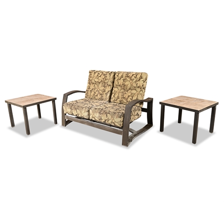 Telescope Casual Belle Isle Aluminum Rock 'N Glider Loveseat & 2 Tile Top Tables