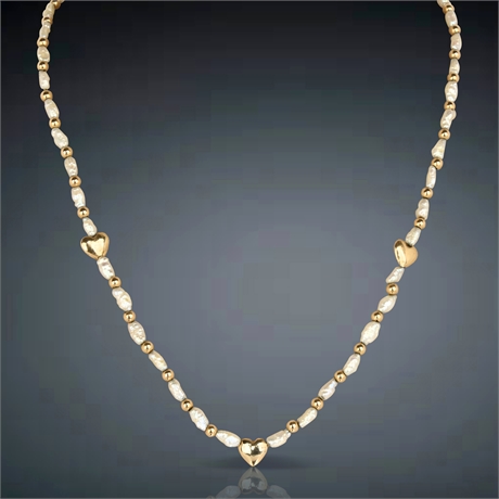 14K Yellow Gold & Freshwater Pearl Necklace