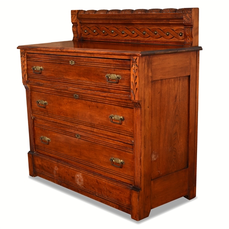 Hand-Carved Folk Eastlake/Colonial Revival Dresser w/ Brass, c.1900–1920