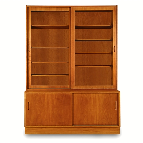 Poul Hundevad Danish Teak Two-Piece Bookcase Cabinet