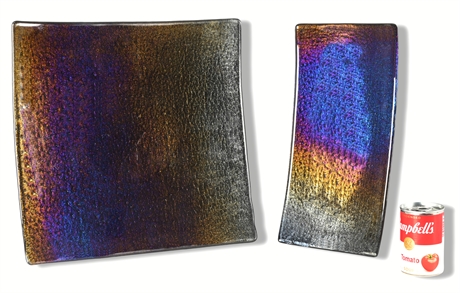 Stunning Fused Glass Plate & Tray Set with Dichroic Finish