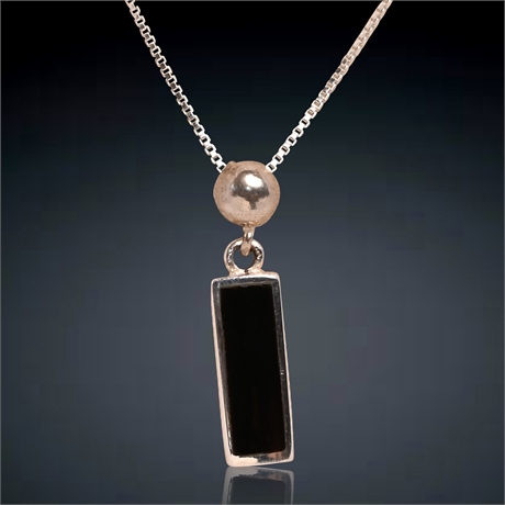 Contemporary Onyx & Sterling Silver Necklace Pendant Set