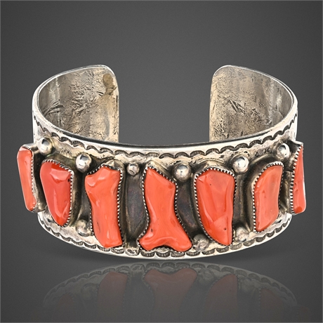 Vintage Navajo Sterling Silver Branch Coral Cuff Bracelet, c. Mid–Late 20th Cent