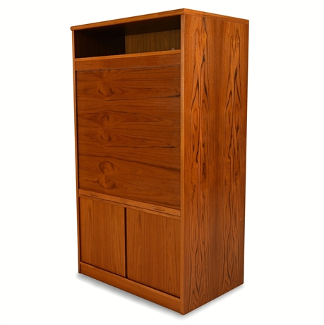 Danish Modern Teak Stereo Cabinet with Tambour Front &amp; Bookmatched Veneer