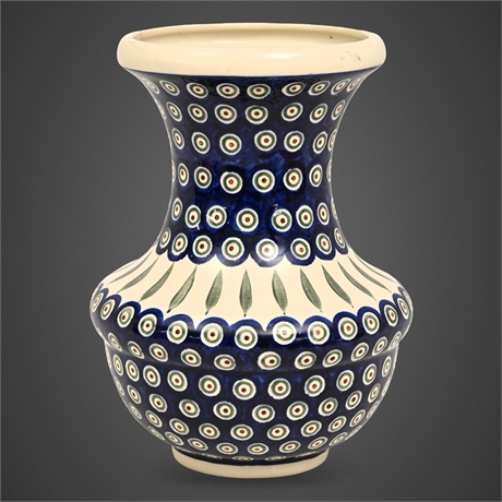 10" Zaklady Boleslawiec Polish Pottery Vase Peacock Eye