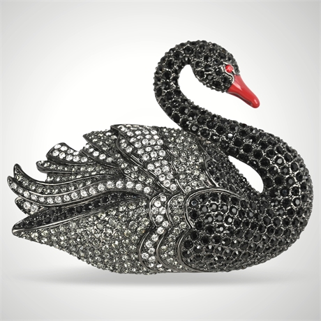 Joan Rivers Black Swan Brooch – Pavé-Set Rhinestones, Collectible Statement Piec