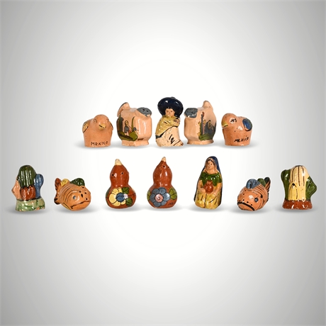 (6) Whimsical Mexican Folk Art Salt & Pepper Shakers – Figural Set