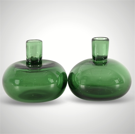 Vintage Green Art Glass Candlesticks