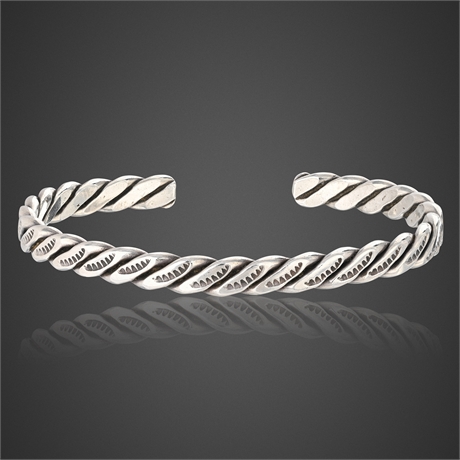 Navajo Sterling Silver Twisted Rope Cuff Bracelet, Mid-20th Century