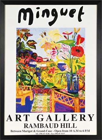 Minguet Framed Art Gallery Poster – Tropical Still Life with Landscape, Rambaud