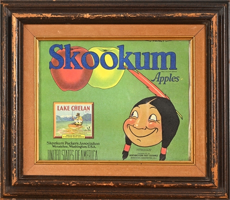 Skookum Apples Crate Label — Lake Chelan Brand, Framed