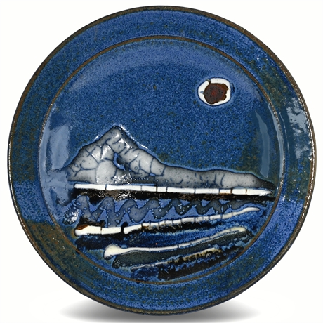 Annelise Domhoff Handcrafted Ceramic Plate with Glazed Landscape Design