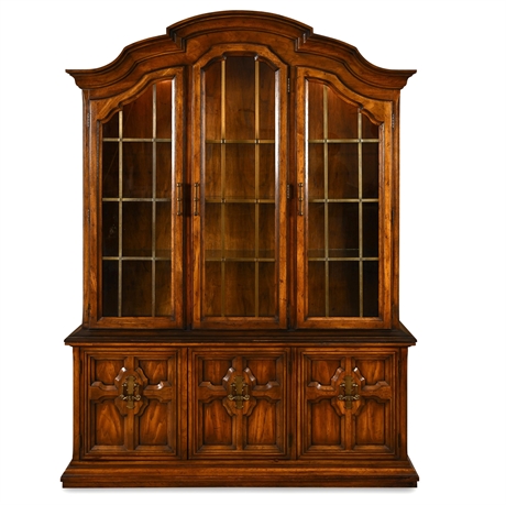 Drexel Talavera China Cabinet — Walnut Hutch w/ Lights, Model 441-424-6