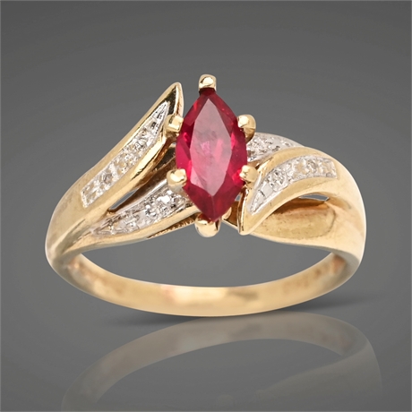 10K Diamond and Ruby Ring, Size 7.5