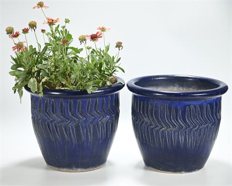 Pair Incised Garden Pots
