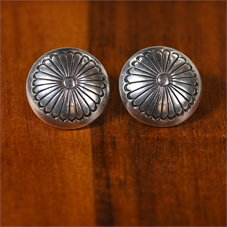 Vintage Sterling Silver Button Concho Earrings