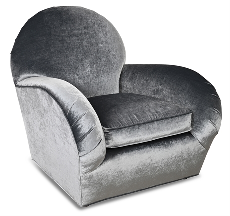 Art Deco Style Silver & Charcoal Velvet Club Chair