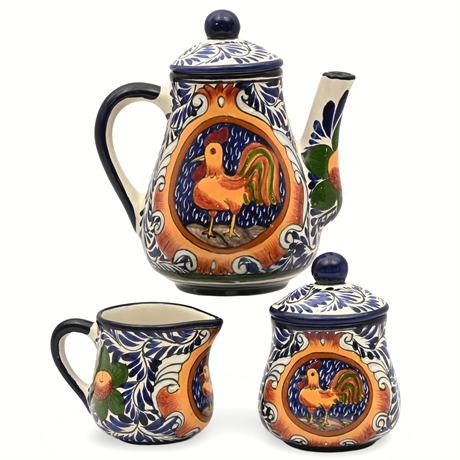 Talavera "Rooster" Theme Ceramic Coffee Set – Coffee Pot, Creamer & Sugar Jar