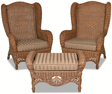 Wingback Wicker Chairs With Ottoman