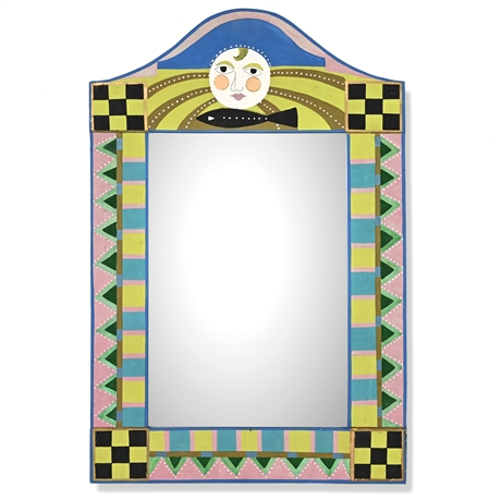Hand-Painted Folk Art Style Wall Mirror