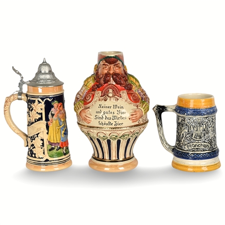 Vintage German Beer Steins & Pitcher