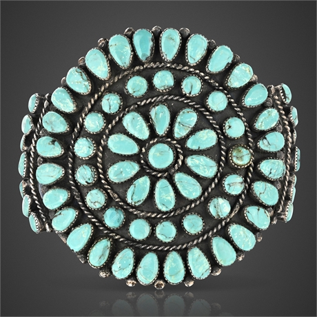 Navajo Pauline Nelson Sterling Turquoise Cluster Cuff Bracelet