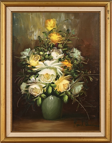 Rant Buic Floral Still Life Oil on Canvas - Mid-Century Frame
