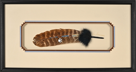 Peg Fennimore Feather Artwork – Signed, Triple Mat, 11" x 21"