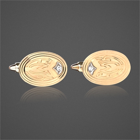 14K Gold Cufflinks w/ Diamonds, Monogrammed, Signed S
