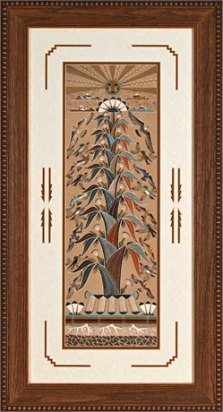 Sammy Myerson Navajo Sand Painting — Tree of Life / Corn Pollen Chant, Framed