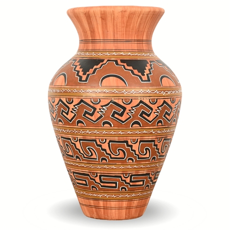 2' Hand-Painted Terracotta Vase – Geometric Design