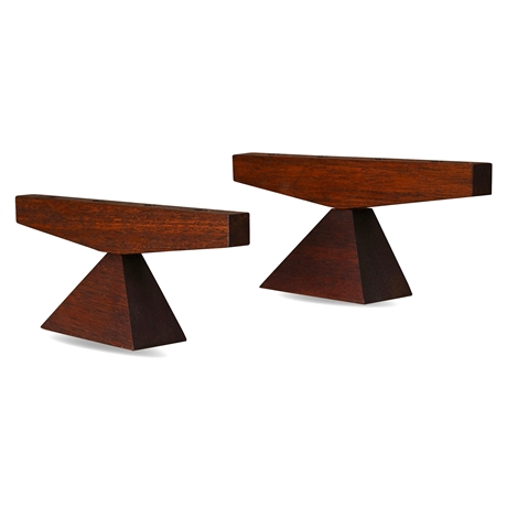 Mid-Century Solid Wood Pyramid Candelabras, Pair, 8″ W