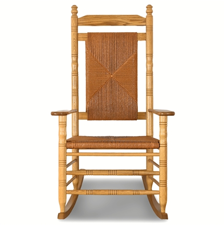 Cracker Barrel Solid Oak Rocker with Woven Seat & Backrest