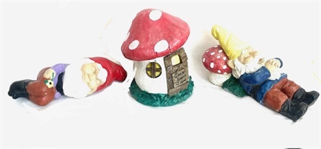 Trolls with Mushroom Yard Art