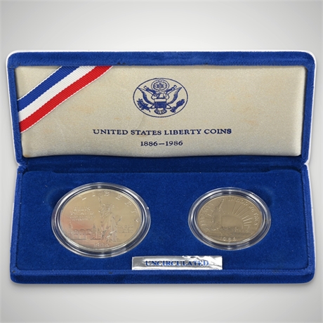 1986 United States Liberty Silver Dollar & Half Dollar Set – Original Box