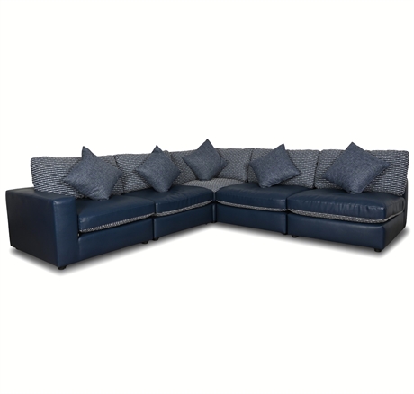 Contemporary Modular Sectional Sofa in Navy Blue with Reversible Cushions