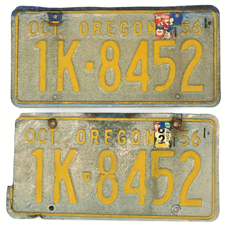 Pair of 1956 Oregon License Plates - "1K-8452"