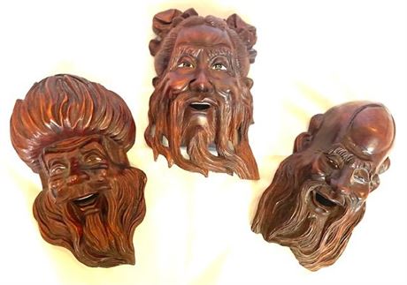 Asian Wooden Mask Lot of 3