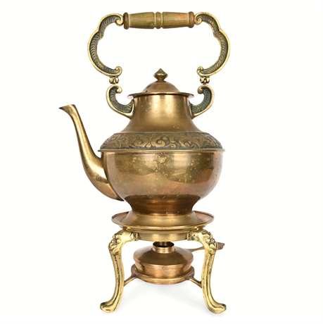 Antique Brass Spirit Kettle w/Stand & Burner