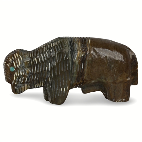 Zuni Buffalo Fetish with Turquoise Eyes – Hand-Carved