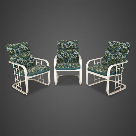 (3) Vintage Metal Patio Chairs Spindle Sides - Cantilever Style