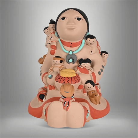 Teissedre 1988 Cast Resin Pueblo-Style Storyteller with Twelve Children