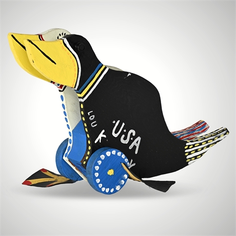 Marvin Finn Signed Folk Art Bird Pull Toy, Louisville KY, 1986