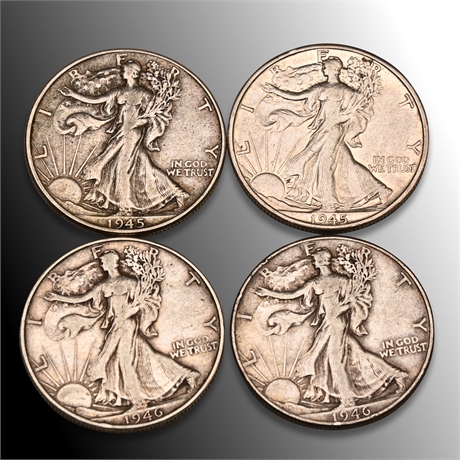 (4) 1945 & 1946 Walking Liberty Half Silver Dollars