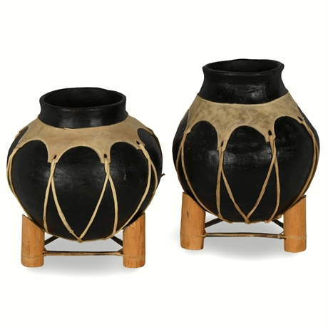 Pair Vintage Tarahumara Pots with Stands